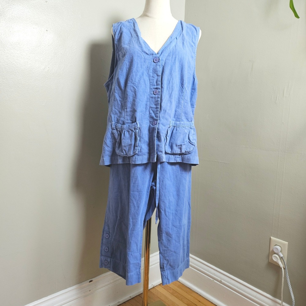 Focus Casual‎ Life Vest Capri Set Sz XL Mineral Wash Blue Outfit Lagenlook Artsy